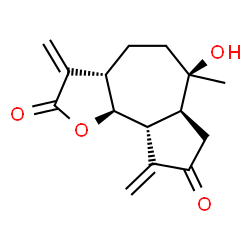 ChemSpider 2D Image | (3aS,6R,6aS,9aR,9bS)-6-Hydroxy-6-methyl-3,9-bis(methylene)octahydroazuleno[4,5-b]furan-2,8(3H,4H)-dione | C15H18O4
