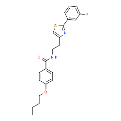 ChemSpider 2D Image | 4-Butoxy-N-{2-[2-(3-fluorophenyl)-1,3-thiazol-4-yl]ethyl}benzamide | C22H23FN2O2S