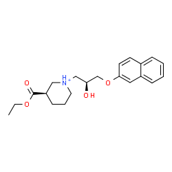 ChemSpider 2D Image | (3R)-3-(Ethoxycarbonyl)-1-[(2S)-2-hydroxy-3-(2-naphthyloxy)propyl]piperidinium | C21H28NO4