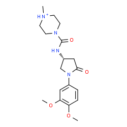 ChemSpider 2D Image | 4-{[(3R)-1-(3,4-Dimethoxyphenyl)-5-oxo-3-pyrrolidinyl]carbamoyl}-1-methylpiperazin-1-ium | C18H27N4O4