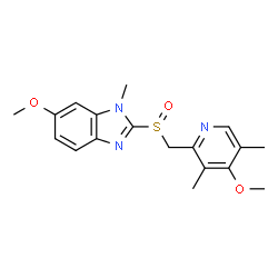 ChemSpider 2D Image | 6-Methoxy-2-{[(4-methoxy-3,5-dimethyl-2-pyridinyl)methyl]sulfinyl}-1-methyl-1H-benzimidazole | C18H21N3O3S