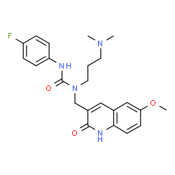 ChemSpider 2D Image | 1-[3-(dimethylamino)propyl]-3-(4-fluorophenyl)-1-[(6-methoxy-2-oxo-1H-quinolin-3-yl)methyl]urea | C23H27FN4O3