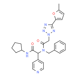 ChemSpider 2D Image | N-Benzyl-N-[2-(cyclopentylamino)-2-oxo-1-(4-pyridinyl)ethyl]-2-[5-(5-methyl-2-furyl)-2H-tetrazol-2-yl]acetamide | C27H29N7O3