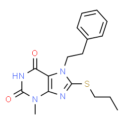 ChemSpider 2D Image | 3-Methyl-7-(2-phenylethyl)-8-(propylsulfanyl)-3,7-dihydro-1H-purine-2,6-dione | C17H20N4O2S
