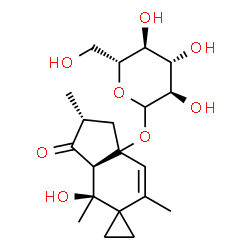 ChemSpider 2D Image | (2'R,3a'R,4'S)-4'-Hydroxy-2',4',6'-trimethyl-3'-oxo-2',3',3a',4'-tetrahydrospiro[cyclopropane-1,5'-inden]-7a'(1'H)-yl D-glucopyranoside | C20H30O8