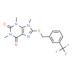 ChemSpider 2D Image | 1,3,9-Trimethyl-8-{[3-(trifluoromethyl)benzyl]sulfanyl}-3,9-dihydro-1H-purine-2,6-dione | C16H15F3N4O2S