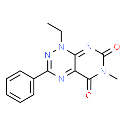 ChemSpider 2D Image | 1-Ethyl-6-methyl-3-phenyl-1H-pyrimido[5,4-e][1,2,4]triazine-5,7-dione | C14H13N5O2