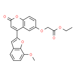 ChemSpider 2D Image | Ethyl {[4-(7-methoxy-1-benzofuran-2-yl)-2-oxo-2H-chromen-6-yl]oxy}acetate | C22H18O7