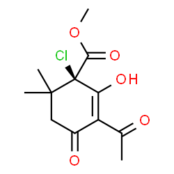 ChemSpider 2D Image | Methyl (1R)-3-acetyl-1-chloro-2-hydroxy-6,6-dimethyl-4-oxo-2-cyclohexene-1-carboxylate | C12H15ClO5