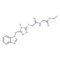 ChemSpider 2D Image | Ethyl N-({[5-(1H-benzimidazol-1-ylmethyl)-4-methyl-4H-1,2,4-triazol-3-yl]sulfanyl}acetyl)glycinate | C17H20N6O3S