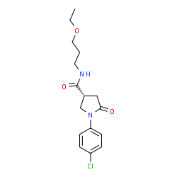 ChemSpider 2D Image | (3R)-1-(4-Chlorophenyl)-N-(3-ethoxypropyl)-5-oxo-3-pyrrolidinecarboxamide | C16H21ClN2O3