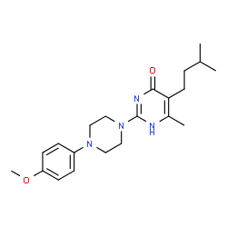 ChemSpider 2D Image | 4-pyrimidinol, 2-[4-(4-methoxyphenyl)-1-piperazinyl]-6-methyl-5-(3-methylbutyl)- | C21H30N4O2