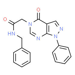 ChemSpider 2D Image | N-Benzyl-2-(4-oxo-1-phenyl-1,4-dihydro-5H-pyrazolo[3,4-d]pyrimidin-5-yl)acetamide | C20H17N5O2