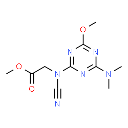 ChemSpider 2D Image | Methyl N-cyano-N-[4-(dimethylamino)-6-methoxy-1,3,5-triazin-2-yl]glycinate | C10H14N6O3