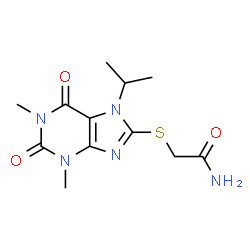 ChemSpider 2D Image | 2-[(7-Isopropyl-1,3-dimethyl-2,6-dioxo-2,3,6,7-tetrahydro-1H-purin-8-yl)sulfanyl]acetamide | C12H17N5O3S