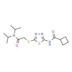 ChemSpider 2D Image | N-(5-{[2-(Diisopropylamino)-2-oxoethyl]sulfanyl}-1,3,4-thiadiazol-2-yl)cyclobutanecarboxamide | C15H24N4O2S2