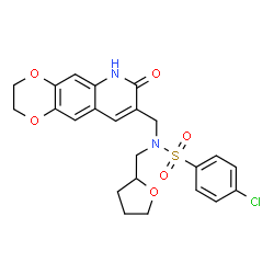 ChemSpider 2D Image | 4-chloro-N-[(7-oxo-3,6-dihydro-2H-[1,4]dioxino[2,3-g]quinolin-8-yl)methyl]-N-(2-oxolanylmethyl)benzenesulfonamide | C23H23ClN2O6S