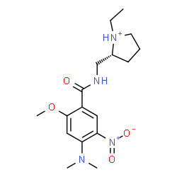 ChemSpider 2D Image | (2R)-2-({[4-(Dimethylamino)-2-methoxy-5-nitrobenzoyl]amino}methyl)-1-ethylpyrrolidinium | C17H27N4O4