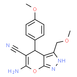 ChemSpider 2D Image | 6-Amino-3-(methoxymethyl)-4-(4-methoxyphenyl)-2,4-dihydropyrano[2,3-c]pyrazole-5-carbonitrile | C16H16N4O3