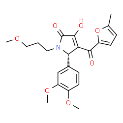 ChemSpider 2D Image | (5S)-5-(3,4-Dimethoxyphenyl)-3-hydroxy-1-(3-methoxypropyl)-4-(5-methyl-2-furoyl)-1,5-dihydro-2H-pyrrol-2-one | C22H25NO7