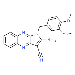 ChemSpider 2D Image | 2-Amino-1-(3,4-dimethoxybenzyl)-1H-pyrrolo[2,3-b]quinoxaline-3-carbonitrile | C20H17N5O2