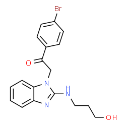 ChemSpider 2D Image | 1-(4-Bromophenyl)-2-{2-[(3-hydroxypropyl)amino]-1H-benzimidazol-1-yl}ethanone | C18H18BrN3O2