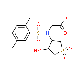 ChemSpider 2D Image | N-(4-Hydroxy-1,1-dioxidotetrahydro-3-thiophenyl)-N-[(2,4,5-trimethylphenyl)sulfonyl]glycine | C15H21NO7S2