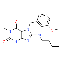 ChemSpider 2D Image | 8-(Butylamino)-7-(3-methoxybenzyl)-1,3-dimethyl-3,7-dihydro-1H-purine-2,6-dione | C19H25N5O3
