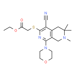 ChemSpider 2D Image | Ethyl {[4-cyano-6,6,7-trimethyl-1-(4-morpholinyl)-5,6,7,8-tetrahydro-2,7-naphthyridin-3-yl]sulfanyl}acetate | C20H28N4O3S