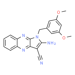 ChemSpider 2D Image | 2-Amino-1-(3,5-dimethoxybenzyl)-1H-pyrrolo[2,3-b]quinoxaline-3-carbonitrile | C20H17N5O2
