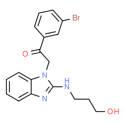 ChemSpider 2D Image | 1-(3-Bromophenyl)-2-{2-[(3-hydroxypropyl)amino]-1H-benzimidazol-1-yl}ethanone | C18H18BrN3O2