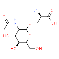 ChemSpider 2D Image | (2R)-3-{[(5S)-3-Acetamido-4,5-dihydroxy-6-(hydroxymethyl)tetrahydro-2H-pyran-2-yl]oxy}-2-aminopropanoic acid (non-preferred name) | C11H20N2O8
