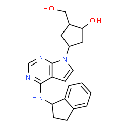 ChemSpider 2D Image | 4-[4-(2,3-Dihydro-1H-inden-1-ylamino)-7H-pyrrolo[2,3-d]pyrimidin-7-yl]-2-(hydroxymethyl)cyclopentanol | C21H24N4O2