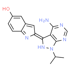 ChemSpider 2D Image | (2Z)-2-(4-Amino-1-isopropyl-1,2-dihydro-3H-pyrazolo[3,4-d]pyrimidin-3-ylidene)-2H-indol-5-ol | C16H16N6O