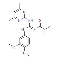 ChemSpider 2D Image | N-{(E)-[(3,4-Dimethoxyphenyl)amino][(4,6-dimethylpyrimidin-2-yl)amino]methylene}-2-methylpropanamide | C19H25N5O3
