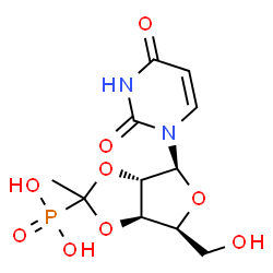 ChemSpider 2D Image | 1-[2,3-O-(1-Phosphonoethylidene)-beta-L-xylofuranosyl]-2,4(1H,3H)-pyrimidinedione | C11H15N2O9P