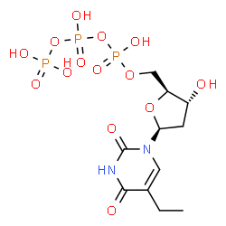 ChemSpider 2D Image | 1-[2-Deoxy-5-O-(hydroxy{[hydroxy(phosphonooxy)phosphoryl]oxy}phosphoryl)-beta-L-erythro-pentofuranosyl]-5-ethyl-2,4(1H,3H)-pyrimidinedione | C11H19N2O14P3