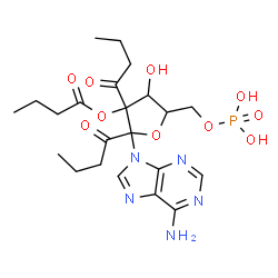 ChemSpider 2D Image | 9-(1-Butyryl-2-C-butyryl-2-O-butyryl-5-O-phosphonopentofuranosyl)-9H-purin-6-amine | C22H32N5O10P