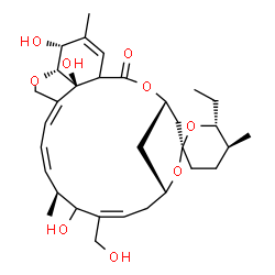 ChemSpider 2D Image | (2R,4'S,5S,6R,8'R,10'Z,13'S,14'Z,16'Z,20'R,21'R,24'S)-6-Ethyl-12',21',24'-trihydroxy-11'-(hydroxymethyl)-5,13',22'-trimethyl-3,4,5,6-tetrahydro-2'H-spiro[pyran-2,6'-[3,7,19]trioxatetracyclo[15.6.1.1~4
,8~.0~20,24~]pentacosa[10,14,16,22]tetraen]-2'-one | C32H46O9