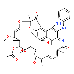 ChemSpider 2D Image | (9E,19E,24Z)-27-Amino-26-anilino-2,15,17-trihydroxy-11-methoxy-3,7,12,14,16,18,22-heptamethyl-6,23,29-trioxo-8,30-dioxa-24-azatetracyclo[23.3.1.1~4,7~.0~5,28~]triaconta-1(28),2,4,9,19,21,24,26-octaen-
13-yl acetate | C43H51N3O11
