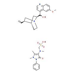 ChemSpider 2D Image | [(1,5-Dimethyl-3-oxo-2-phenyl-2,3-dihydro-1H-pyrazol-4-yl)(methyl)amino]methanesulfonic acid - (3alpha,8alpha)-6'-methoxycinchonan-9-ol (1:1) | C33H41N5O6S