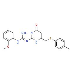 ChemSpider 2D Image | 1-(2-Methoxyphenyl)-3-(4-{[(4-methylphenyl)sulfanyl]methyl}-6-oxo-1,6-dihydro-2-pyrimidinyl)guanidine | C20H21N5O2S