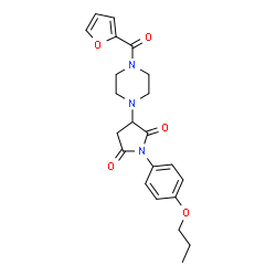 ChemSpider 2D Image | 3-[4-(2-Furoyl)-1-piperazinyl]-1-(4-propoxyphenyl)-2,5-pyrrolidinedione | C22H25N3O5