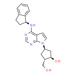 ChemSpider 2D Image | (1R,2S,4R)-4-{4-[(1S)-2,3-Dihydro-1H-inden-1-ylamino]-7H-pyrrolo[2,3-d]pyrimidin-7-yl}-2-(hydroxymethyl)cyclopentanol | C21H24N4O2