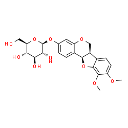 ChemSpider 2D Image | (6aR,11aR)-9,10-Dimethoxy-6a,11a-dihydro-6H-[1]benzofuro[3,2-c]chromen-3-yl beta-D-glucopyranoside | C23H26O10