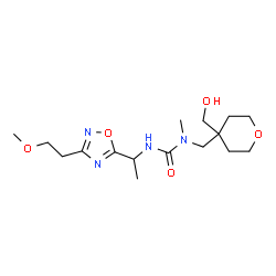 ChemSpider 2D Image | 1-{[4-(Hydroxymethyl)tetrahydro-2H-pyran-4-yl]methyl}-3-{1-[3-(2-methoxyethyl)-1,2,4-oxadiazol-5-yl]ethyl}-1-methylurea | C16H28N4O5