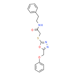 ChemSpider 2D Image | 2-{[5-(Phenoxymethyl)-1,3,4-oxadiazol-2-yl]sulfanyl}-N-(2-phenylethyl)acetamide | C19H19N3O3S