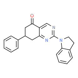 ChemSpider 2D Image | 2-(2,3-Dihydro-1H-indol-1-yl)-7-phenyl-7,8-dihydro-5(6H)-quinazolinone | C22H19N3O