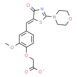 ChemSpider 2D Image | (2-Methoxy-4-{(Z)-[2-(4-morpholinyl)-4-oxo-1,3-thiazol-5(4H)-ylidene]methyl}phenoxy)acetate | C17H17N2O6S