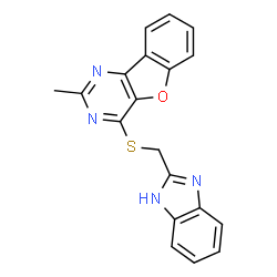 ChemSpider 2D Image | 4-(1H-benzimidazol-2-ylmethylthio)-2-methylbenzofuro[3,2-d]pyrimidine | C19H14N4OS